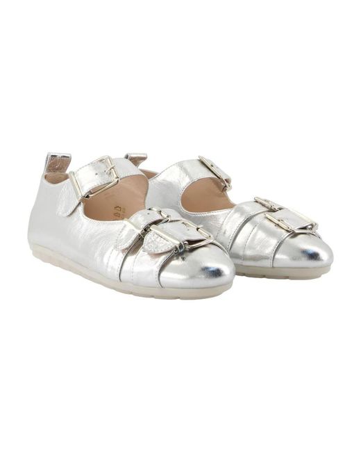 Simone Rocha Schoenen ,Grijs ,Leer Zilver Glitter Leren Ballerina Schoenen in het White