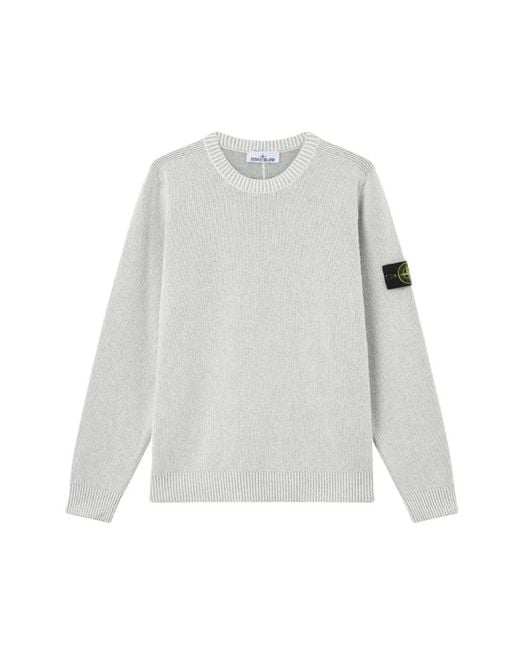 Stone Island White Round-Neck Knitwear for men