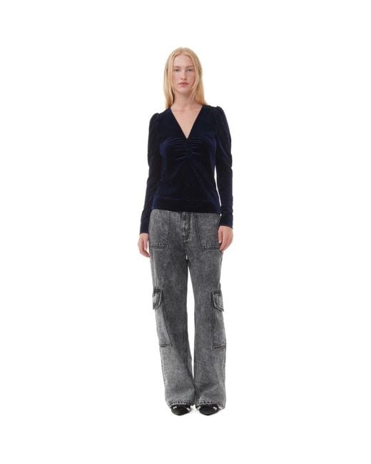 Ganni Blue Long Sleeve Tops