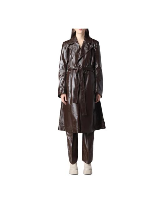 Bottega Veneta Black Brauner Ledermantel Mit Gürtel