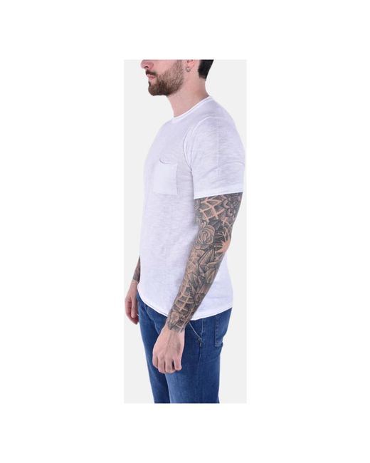 Blauer Tops ,Wit ,Katoen Lichtgewicht Crewneck T-Shirt Met Zak in het Blue voor heren