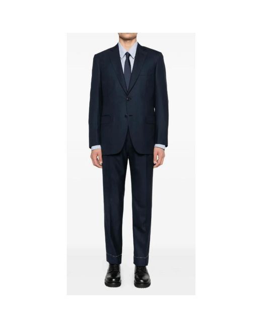 Brioni Kostuums ,Blauw ,Katoen Notched Lapel Suit in het Blue voor heren