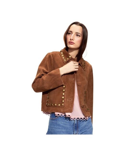 Cynthia Rowley Brown Nieten Wildleder Kurze Jacke