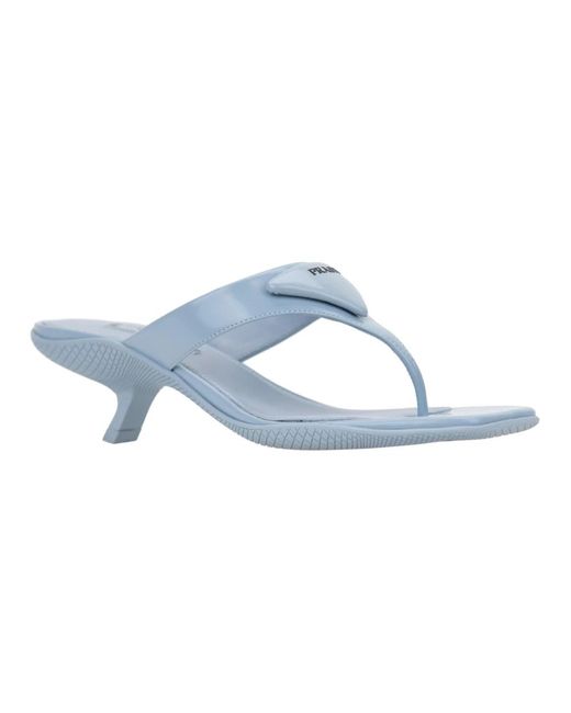 Prada Blue Slip-On Ledersandalen Mit Logo-Hardware