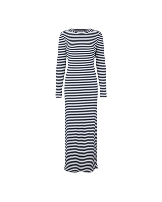 Lolly's Laundry Kleedjes ,Blauw ,Gestreepte Maxi Jurk Met Lange Mouwen in het Blue
