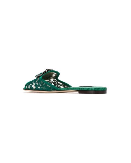 Dolce & Gabbana Green Lace Slides