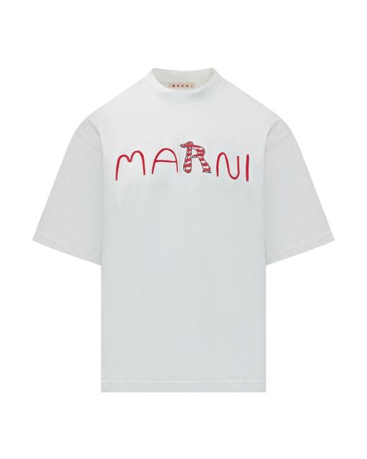 Marni Tops ,Wit ,Katoen T-Shirt Met Geborduurd Logo in het White voor heren