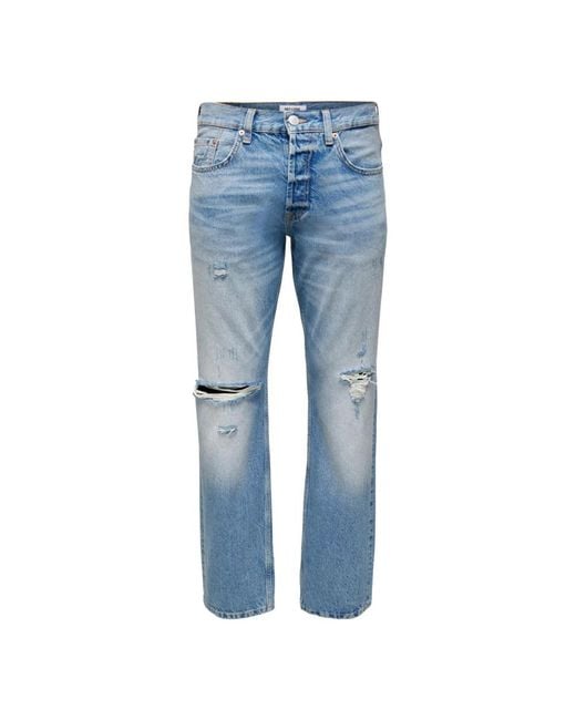 Only & Sons Blue Straight Jeans for men