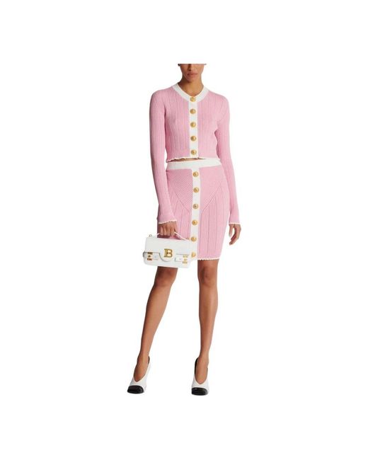 Gonna a maglia con bottoni di Balmain in Pink