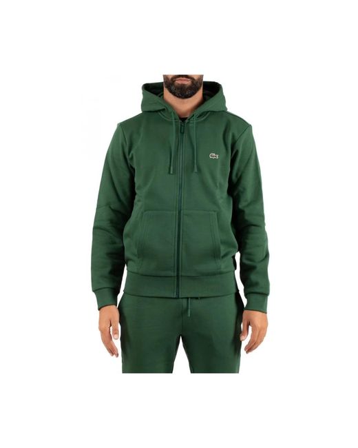 Lacoste Hoodies & Sweatvesten ,Groen ,Katoen Zip-Through Hoodie in het Green voor heren