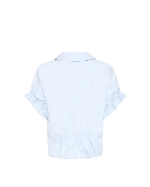 Ichi Overhemden ,Blauw ,Kasjmier Blauwe Kasjmier Feminine Shirt Met Pofmouwen in het Blue