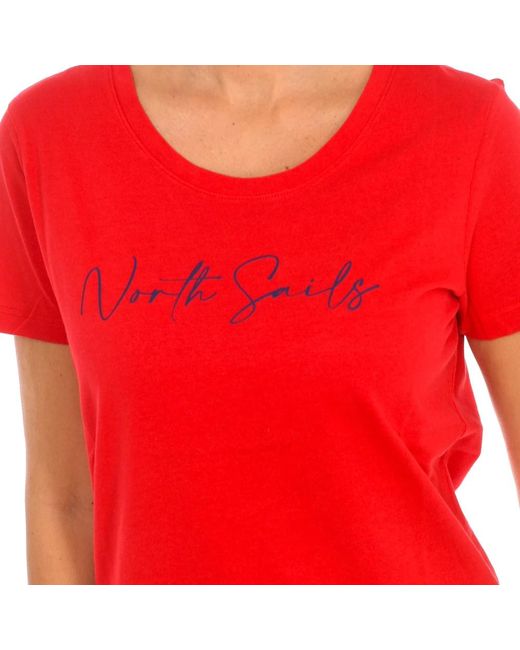 North Sails Tops ,Rood ,Katoen T-Shirt Met Korte Mouwen En Geribbelde Hals in het Red
