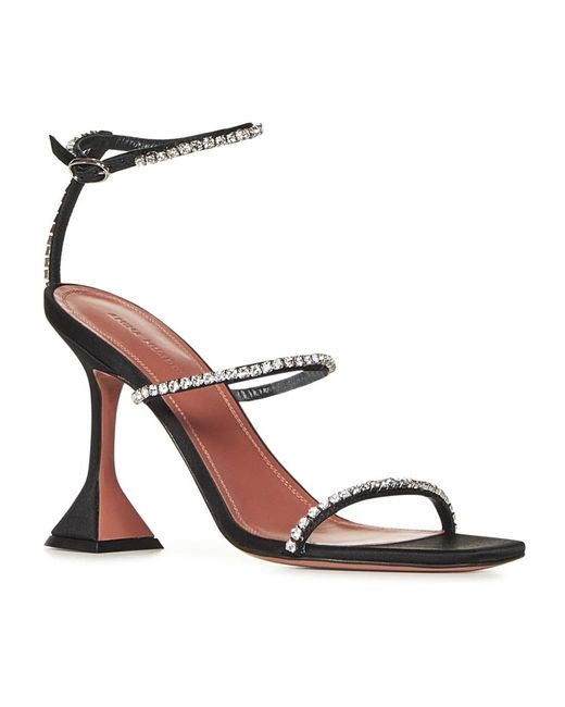 AMINA MUADDI Black Schwarze seidensandalen mit kristallen