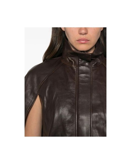 Jonathan Simkhai High Neck Leather Jacket in het Brown