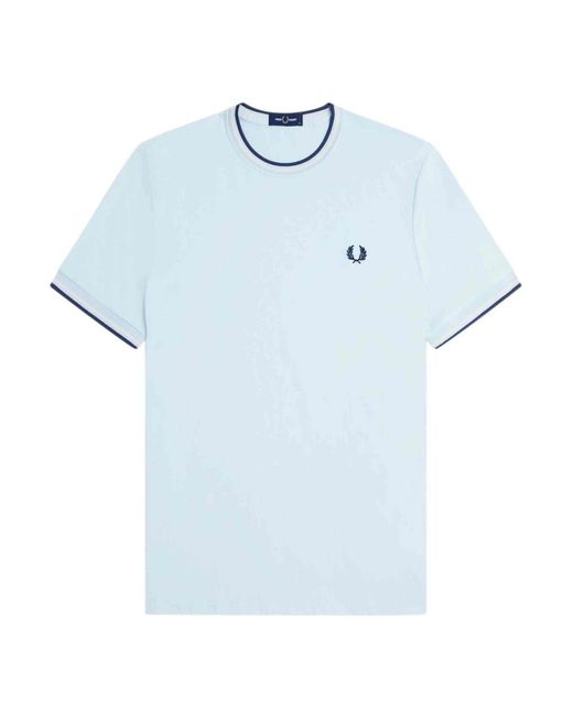 Fred Perry Tops ,Blauw ,Celeste Contrast Geribbelde Tee in het Blue