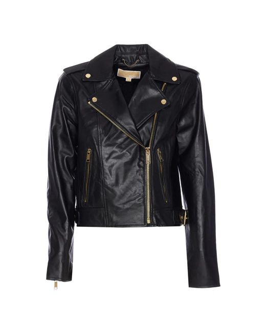 Michael Kors Jassen ,Zwart ,Leer Biker Jacket in het Black