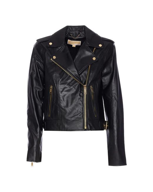 Michael Kors Jassen ,Zwart ,Leer Biker Jacket in het Black