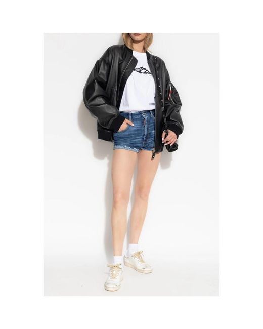 DSquared² Korte Broeken ,Blauw ,Katoen Shorts Met Hoge Taille in het Blue