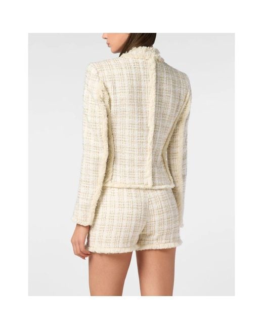 Philipp Plein Jassen ,Geel ,Tweed Tweed Bolero Blazer in het Natural