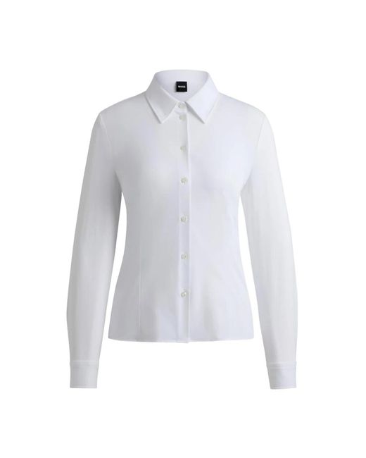 Camisa extra slim fit dobby italiana Boss de color White