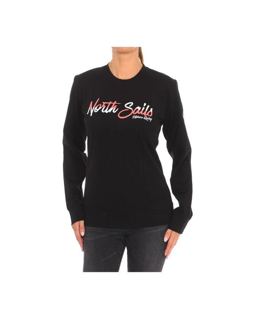 North Sails Hoodies & Sweatvesten ,Zwart ,Katoen Geribbelde Ronde Hals Sweater in het Black