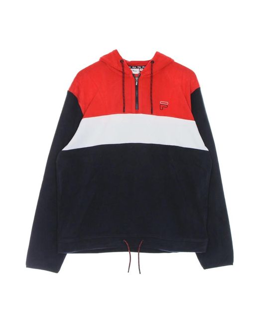 Fila Hoodies & Sweatvesten ,Veelkleurig ,Polyester Half Zip Hoodie Zwart/Rood/Wit in het Multicolor voor heren