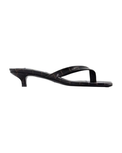 Totême  Black Croceffect Leather Heeled Flipflops