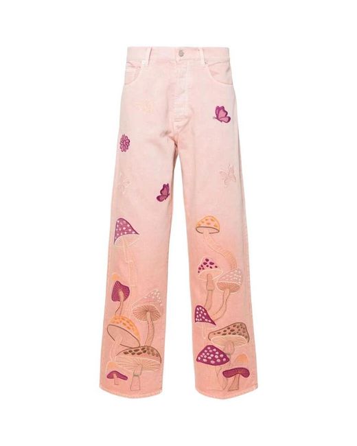 NAHMIAS Psychedelische pilz-bestickte denim-jeans in Pink für Herren