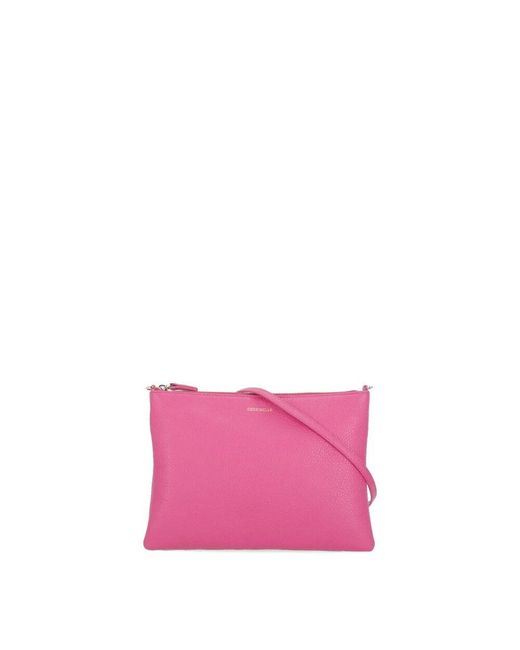 Coccinelle Pink Fuchsia Pochette Aus Genarbtem Leder Für Frau