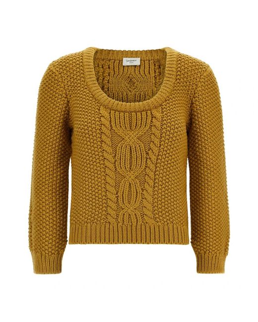 Saint Laurent Yellow Round-Neck Knitwear