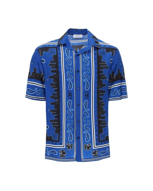 Skyline paisley bowling shirt with pattern di Off-White c/o Virgil Abloh in Blue da Uomo