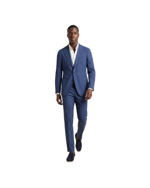 MULISH Blue Single Breasted Suits for men