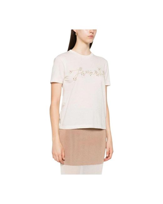Fendi White Paillettenbesetztes Logo-T-Shirt