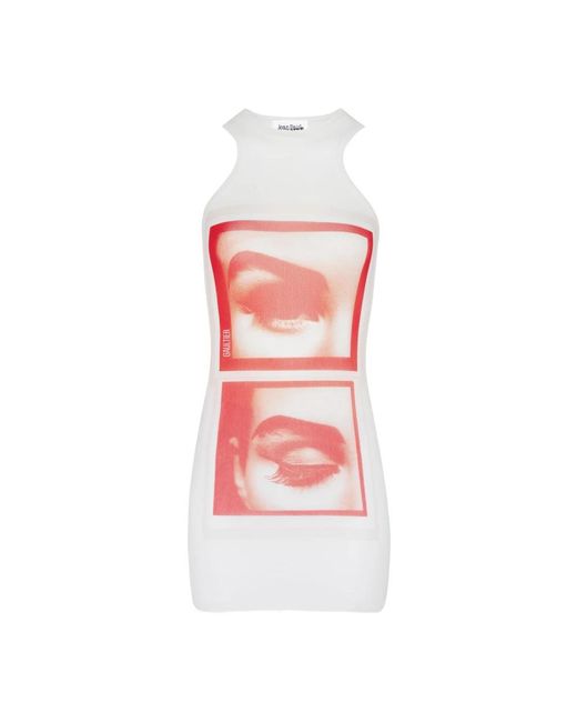 Jean Paul Gaultier White Mesh Eyes And Lips Tank Top Dress