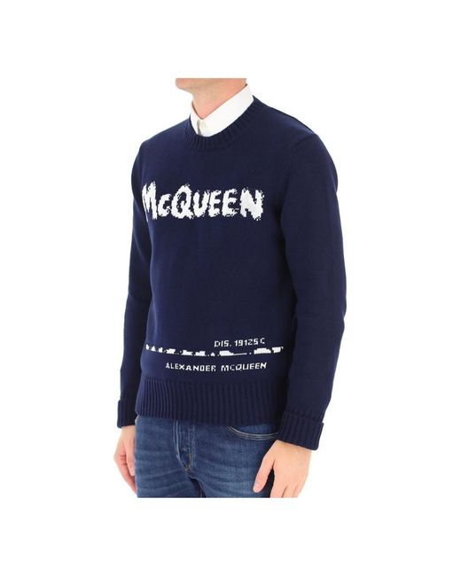 Alexander McQueen Blue Round-Neck Knitwear for men