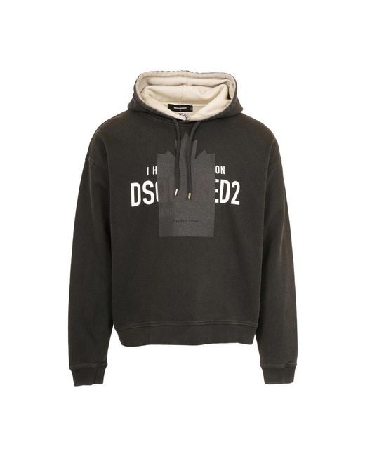 DSquared² Hoodies & Sweatvesten ,Zwart ,Zwarte Logo Patch Hoodie Sweater in het Black voor heren