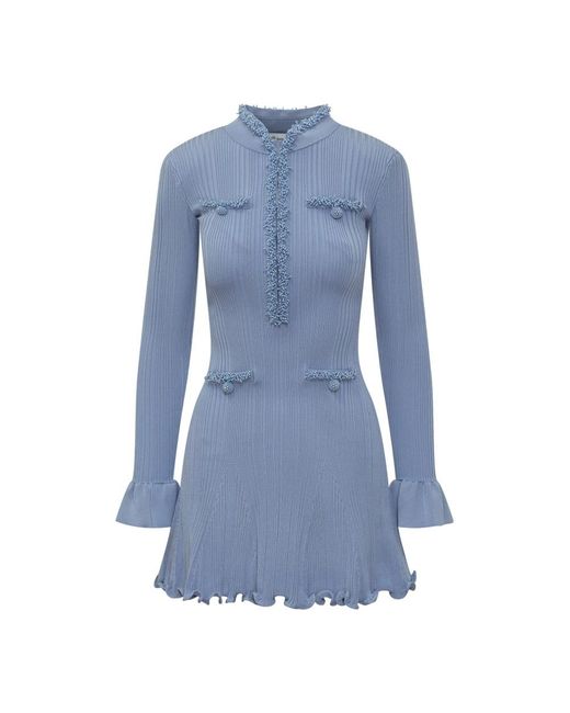 Self-Portrait Kleedjes ,Blauw ,Polyester Ribgebreide Mini Jurk in het Blue