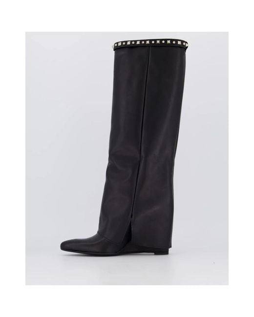 Gibaldi Black Studded Leather Wedge Boot