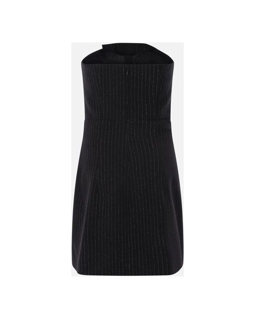 Alessandra Rich Black Schwarzes und silbernes gestreiftes twillkleid