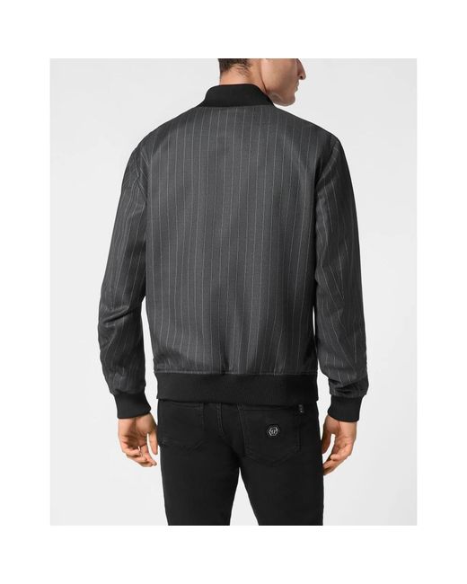 Philipp Plein Jassen ,Grijs ,Wol Wool Pinstripe Bomber Ls in het Gray voor heren