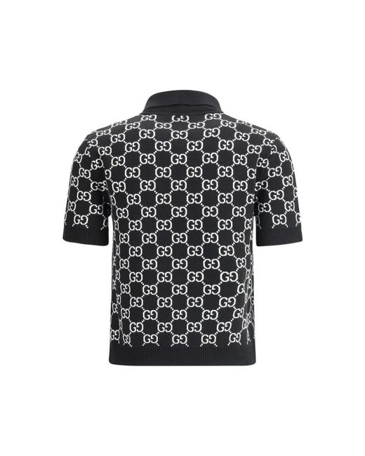 Gucci Black Wendbares Poloshirt Aus Gg Wolljacquard, Grösse