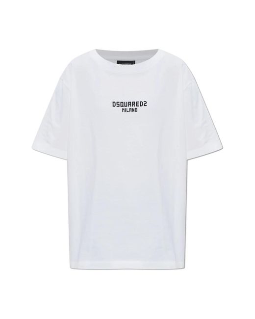 DSquared² Tops ,Wit ,Katoen T-Shirt Met Print in het White