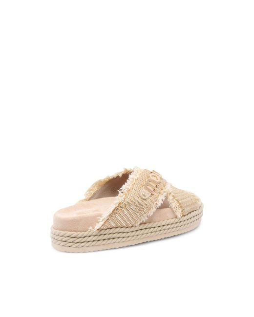 Mou Natural Raffia Cross-Strap Slide