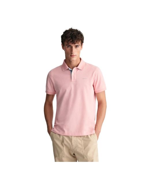 Gant Tops ,Roze ,Katoen Contrast Piqué Polo Shirt in het Pink voor heren