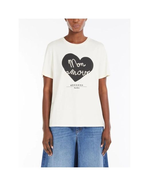 Weekend by Maxmara White Weiße Baumwoll-T-Shirt Mit Besticktem Druck