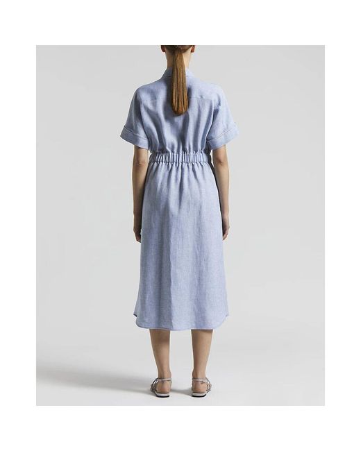 Peserico Blue Leinen Midi-Kleid