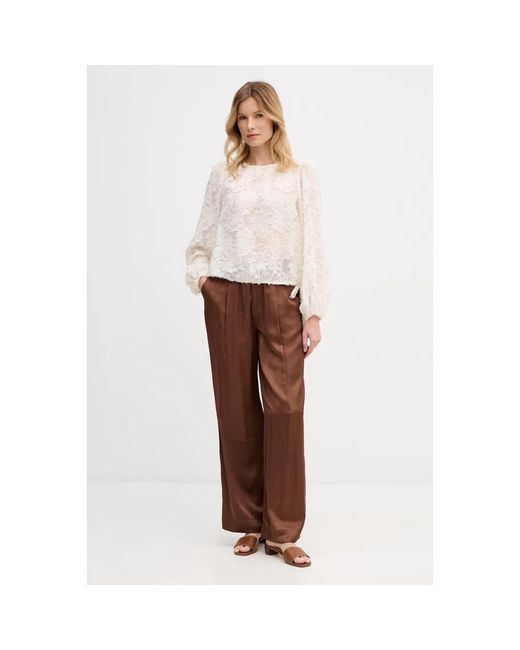 Ouí Sheer Blouse With Puff Sleeves in het White