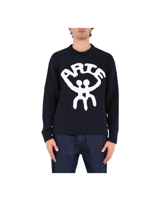 Arte' Blue Round-Neck Knitwear for men