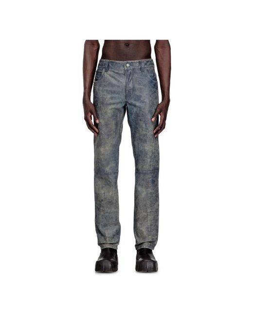 DIESEL Blue Leather Trousers for men