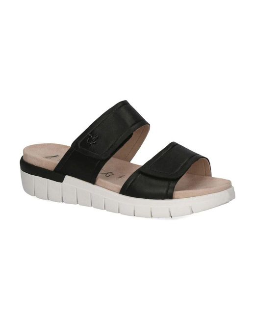 Caprice Black Schwarze casual offene flache sandalen